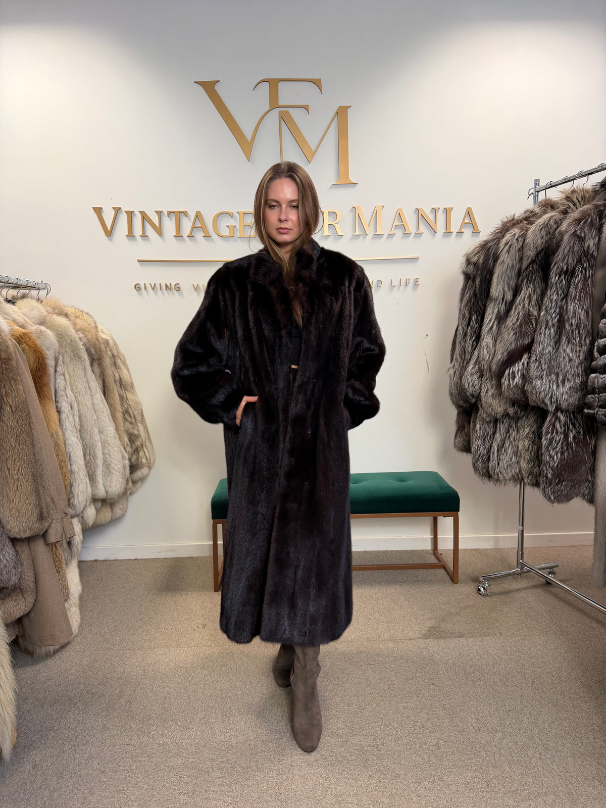 Brown Mink Fur Coat, XXL, Full Length