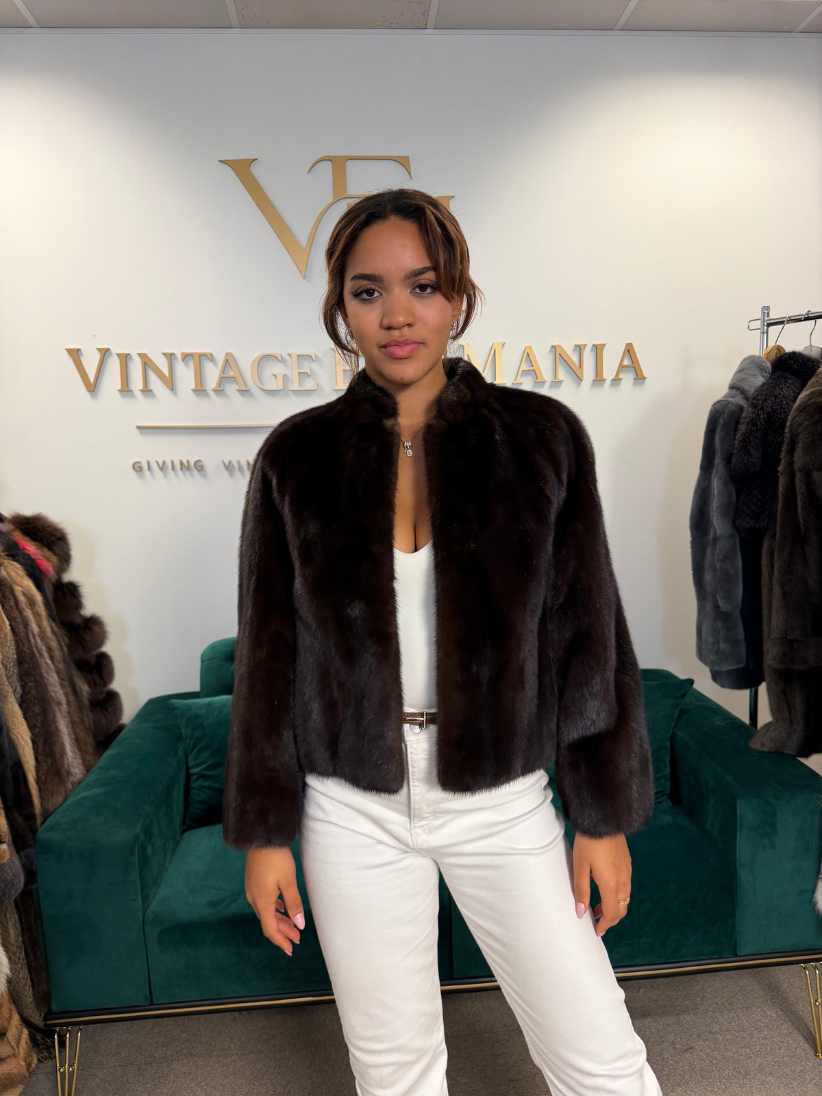 Dark Brown SAGA Mink Fur Jacket, Medium, Short