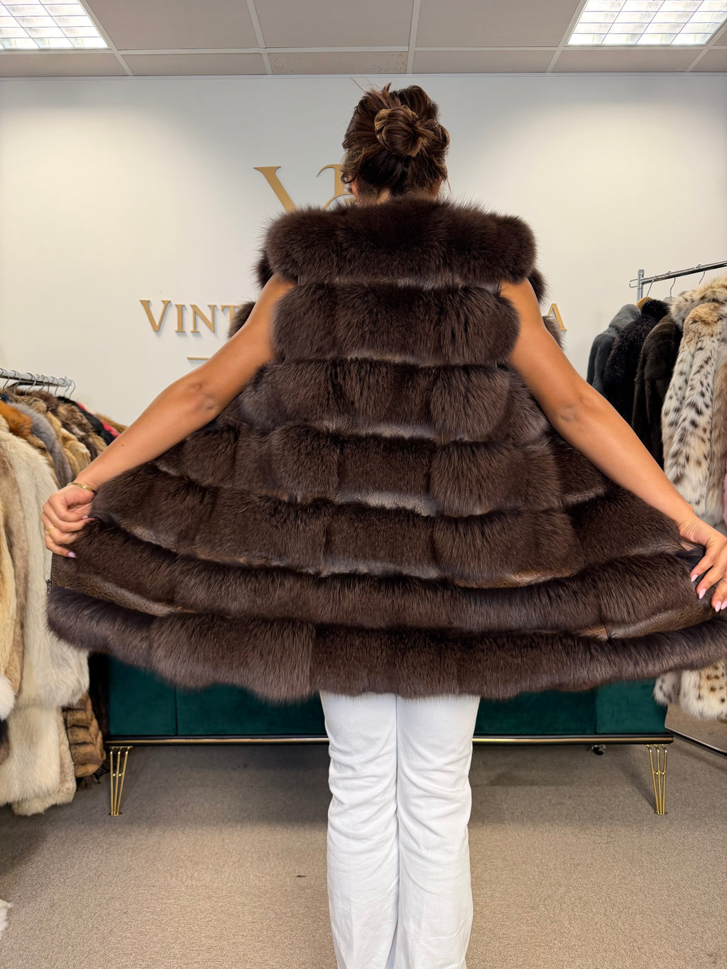 Dark Brown Fox Fur Vest, Medium, New