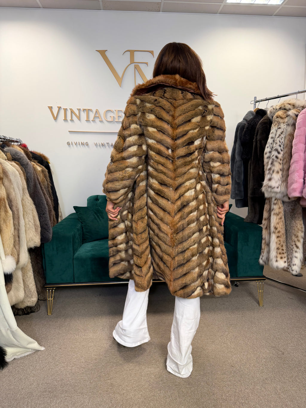 Hamster Fur Coat with Red Fox Collar, Medium, Rare Luxury