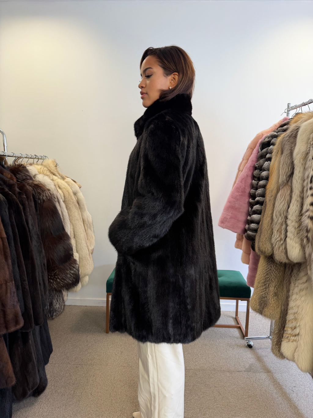 Mink Fur Jacket, Black, Medium