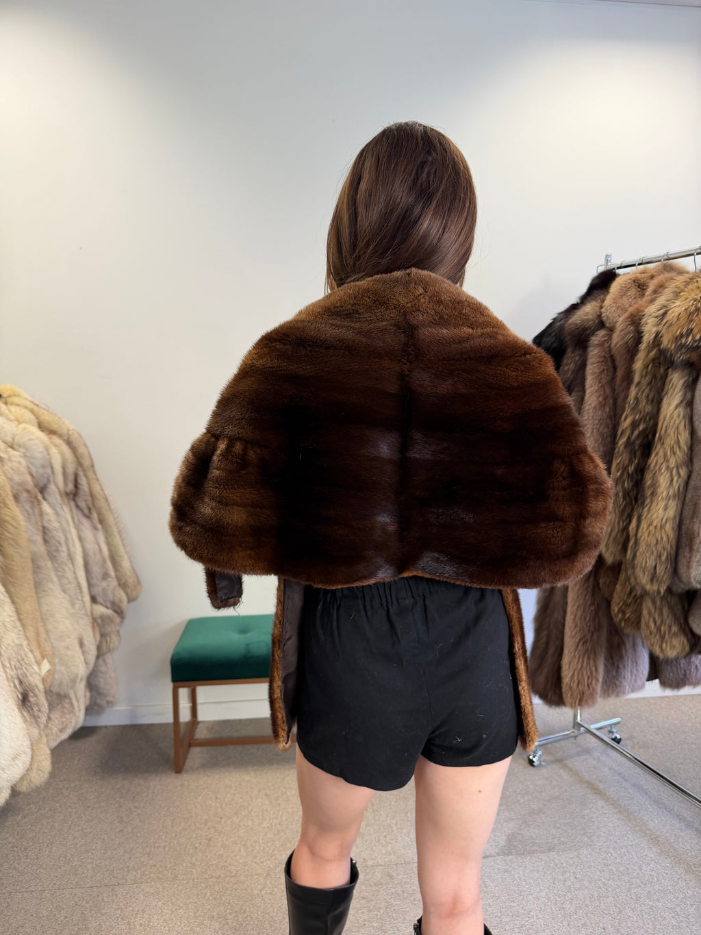 Mink Fur Stole, Whiskey, Luxury 170 cm