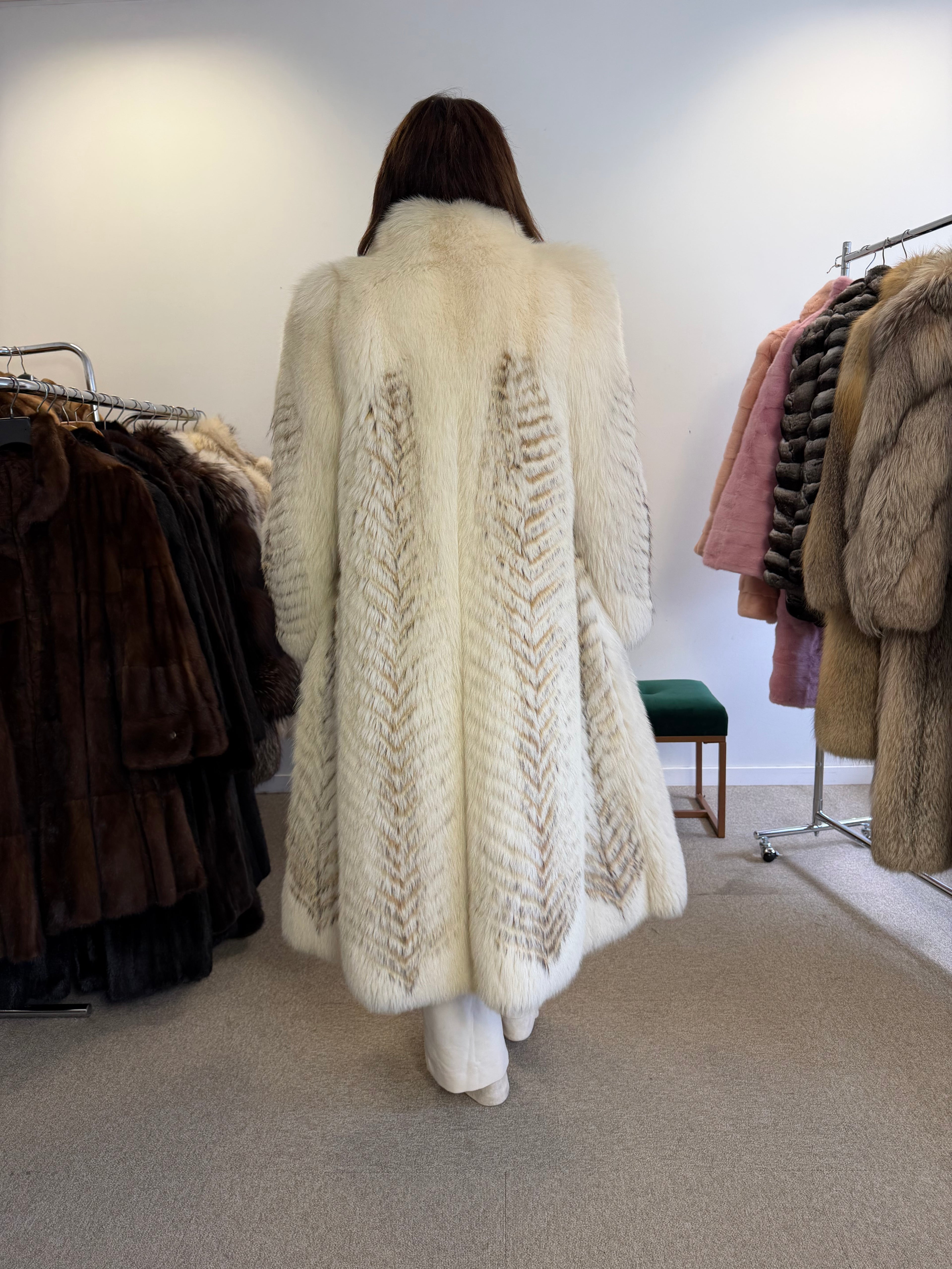 Fox Fur Coat, White with Finn Raccoon, Size M