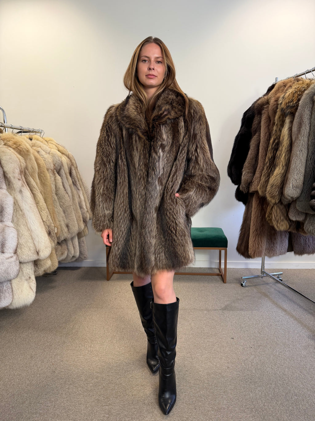 Raccoon Fur Coat, Luxury Lining, Size M