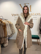 Light Beige Finn Raccoon Fur-Lined Overcoat, Medium