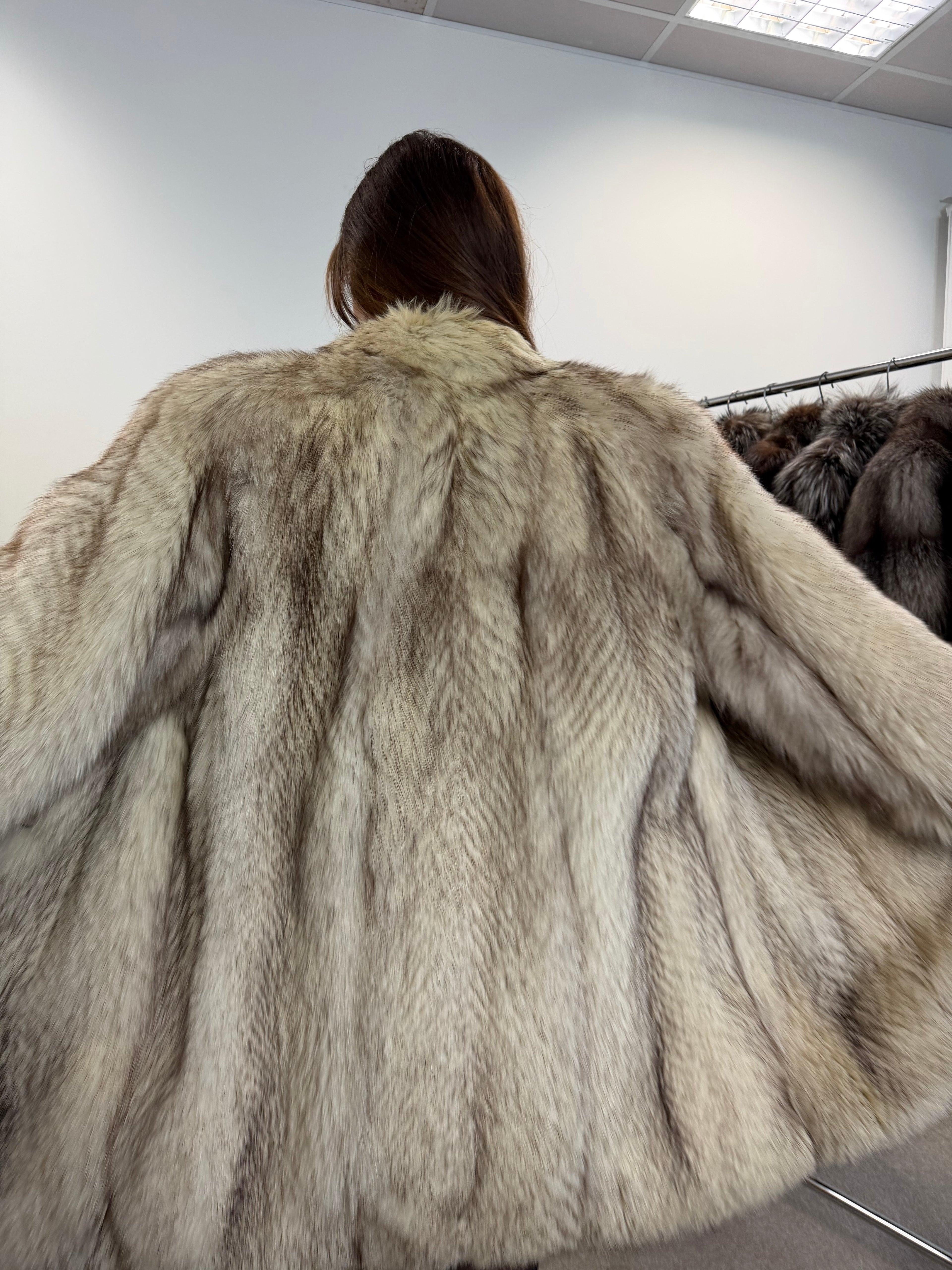 White Nordic Fox Fur Coat, Size M