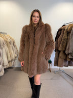 Fox Fur Coat, Brown, Size M