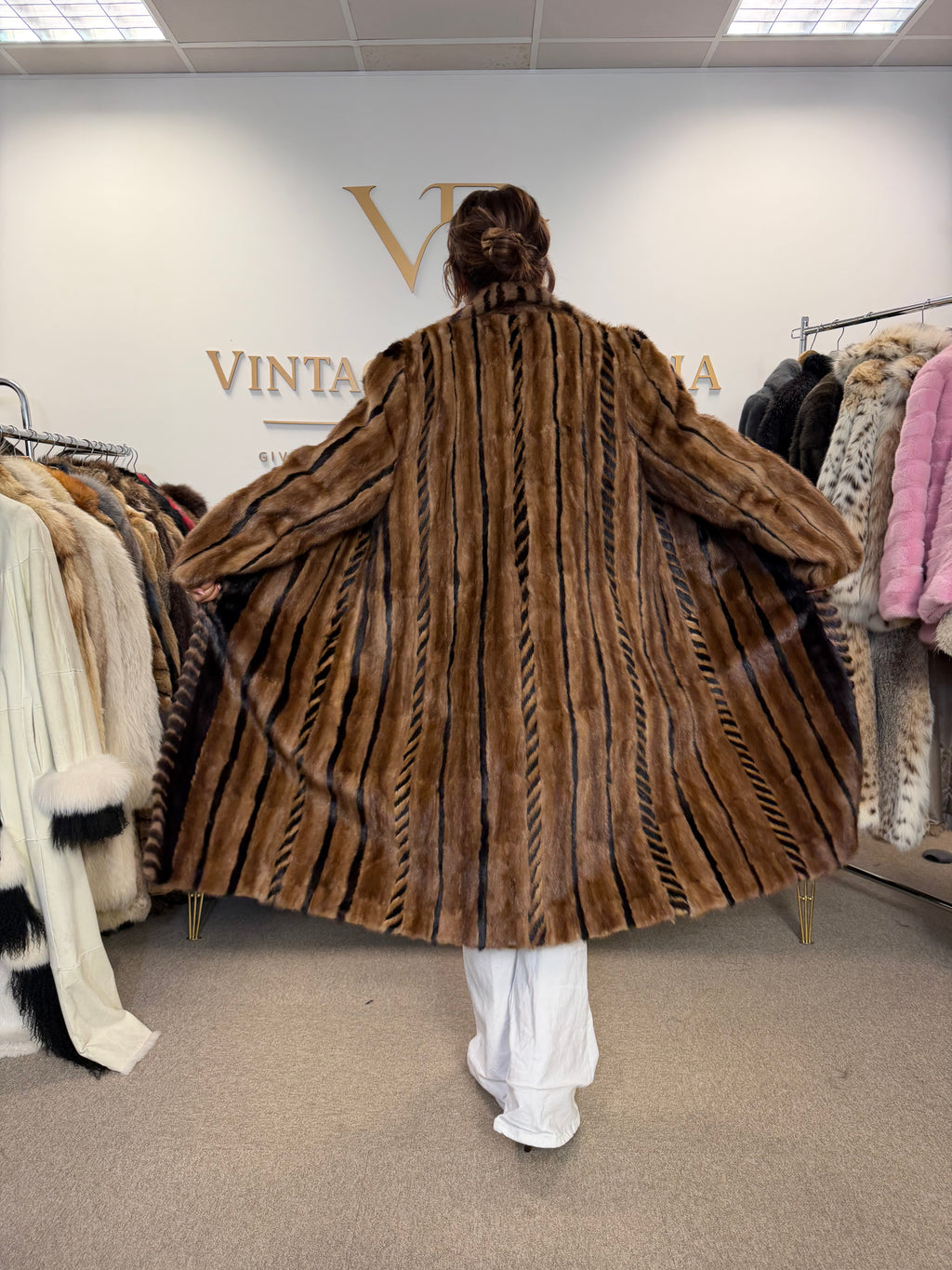 Luxury Pastel Mink Fur Coat, Large, Two-Tone Design