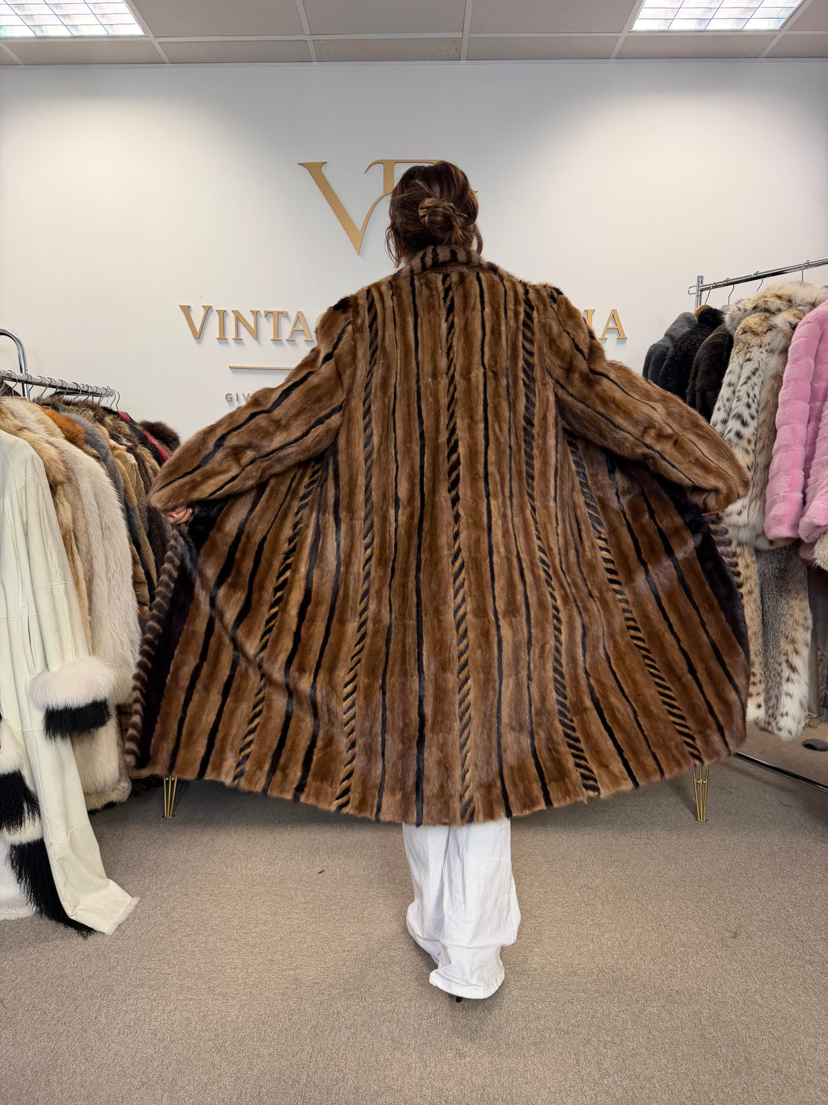 Luxury Pastel Mink Fur Coat, Large, Two-Tone Design
