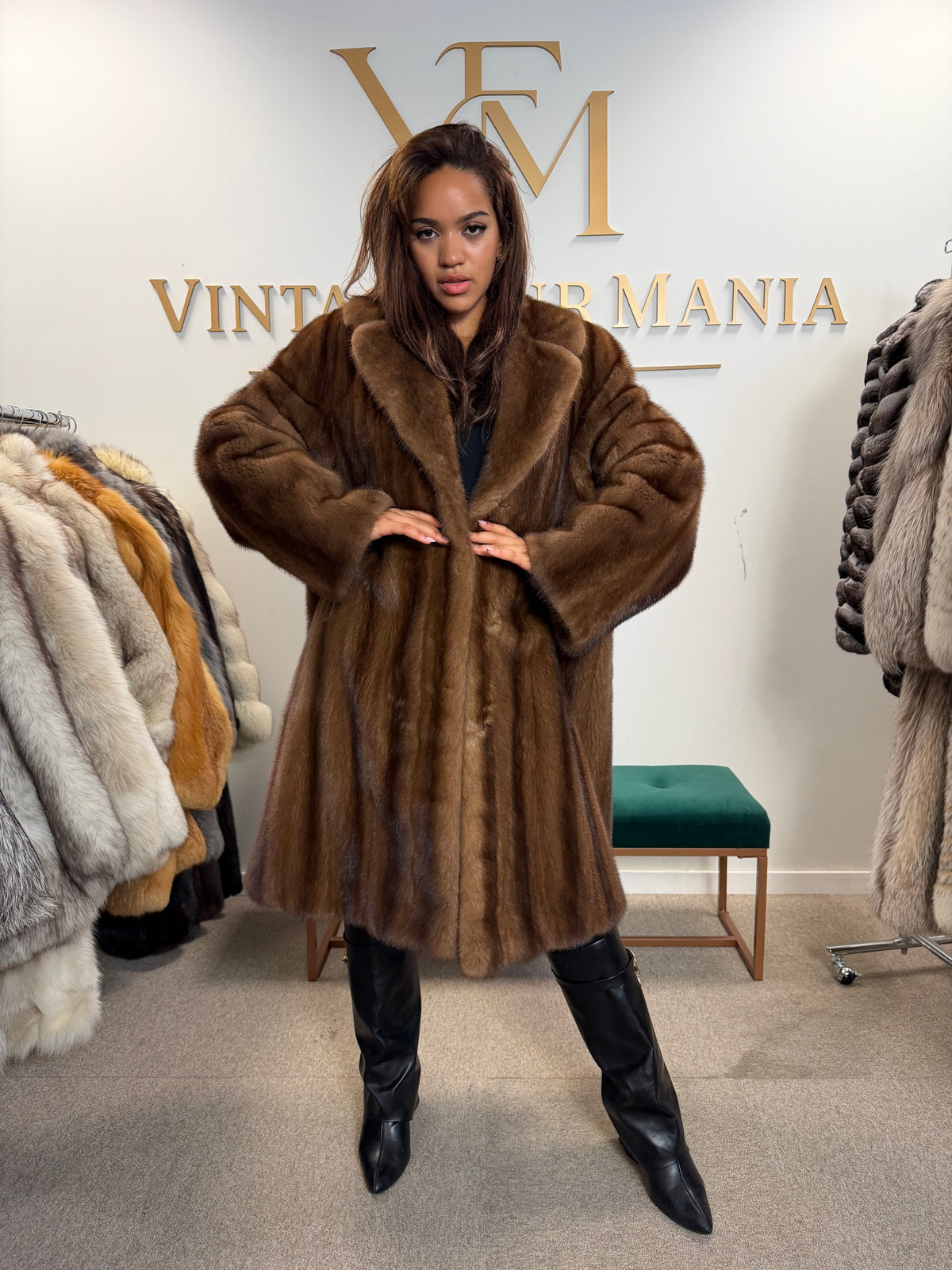 Pastel Brown Mink Fur Coat, Oversized, Fits up to 5XL, Rare