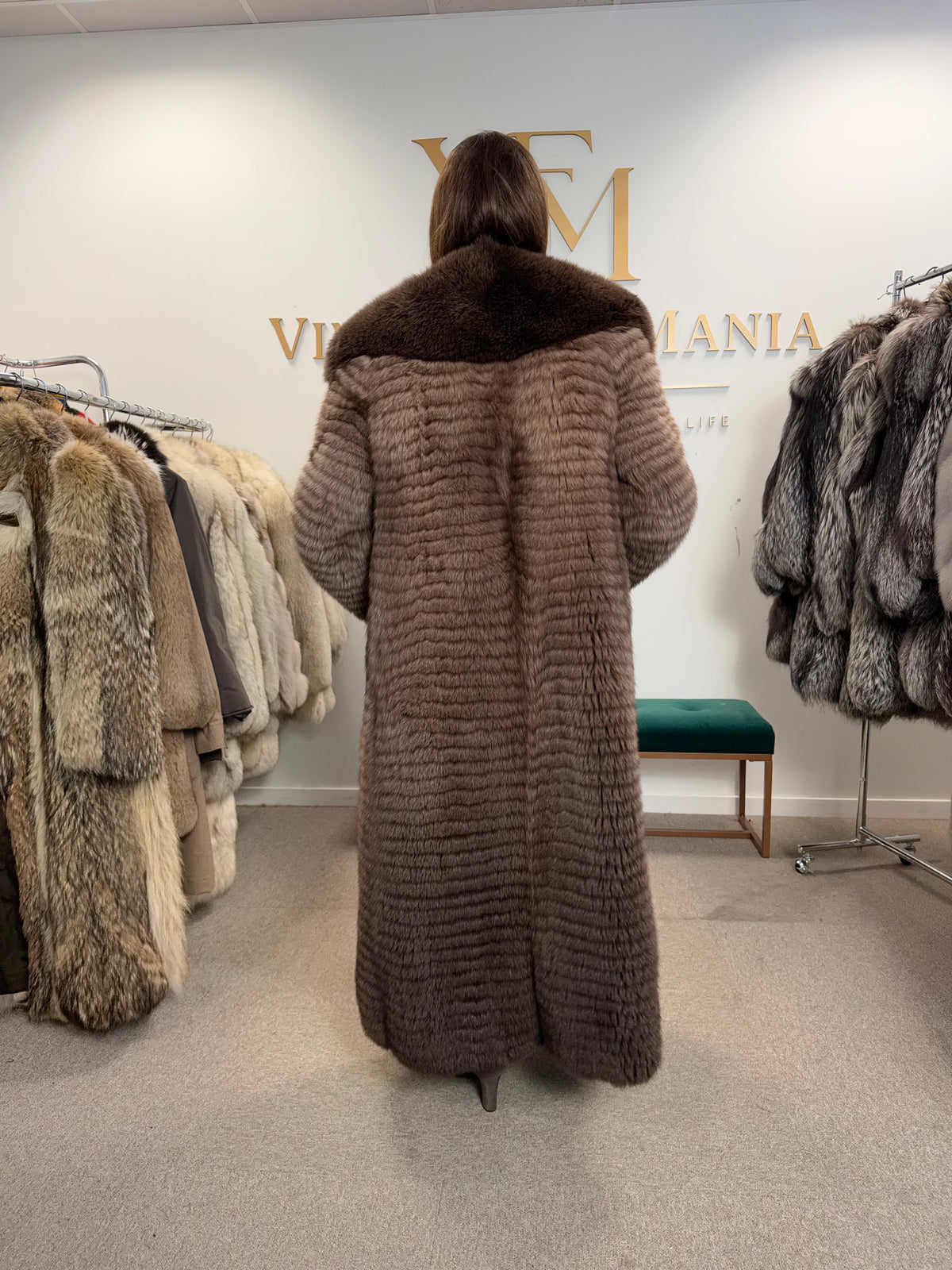 Fluffy Brown Fox Fur Coat, Medium, Extra Full Length, trimmed fur