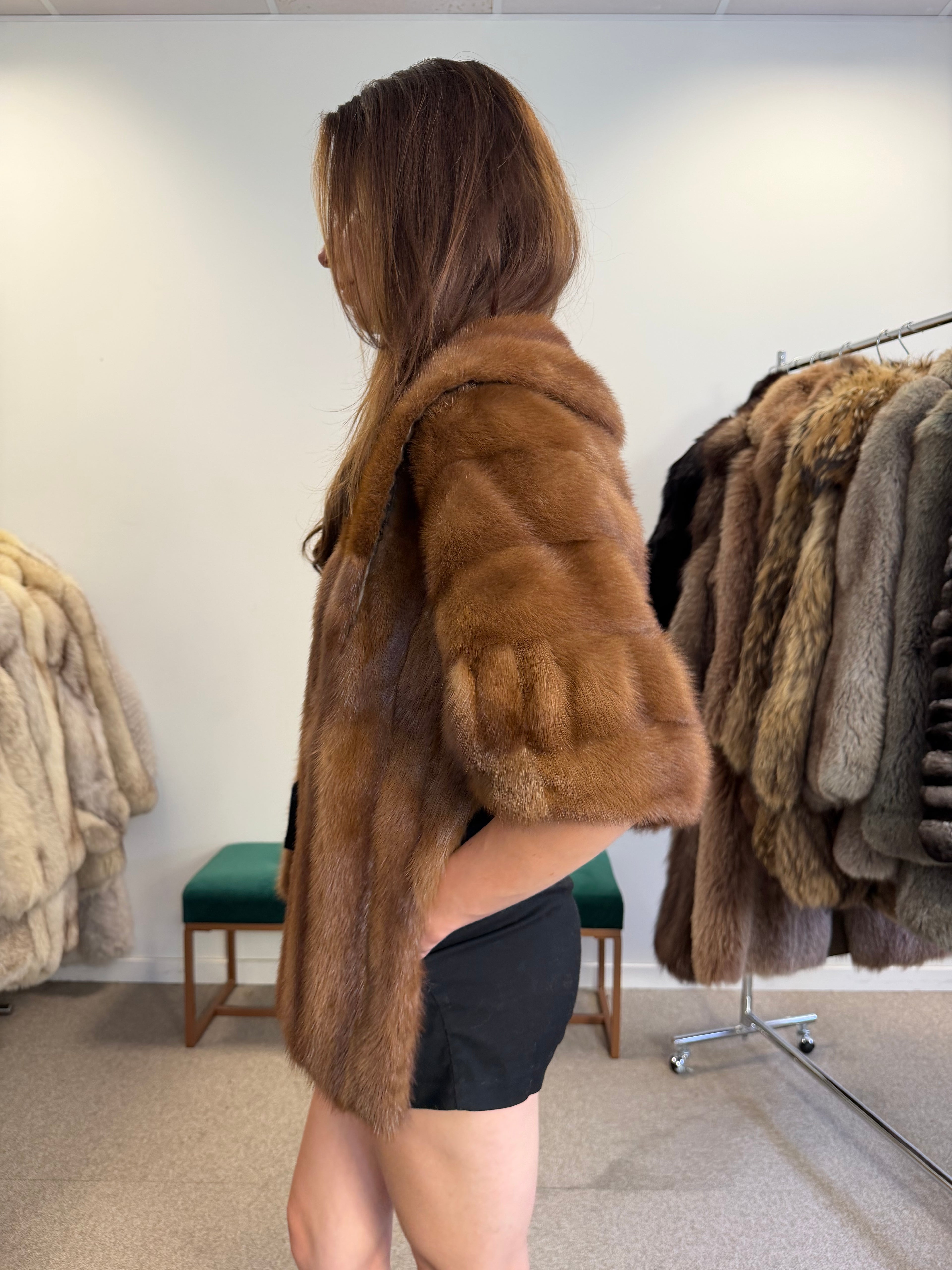 Mink Fur Stole, Pastel Brown, 145 cm