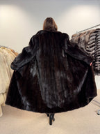 Mink Fur Coat, Dark Brown, Full Length, Size L