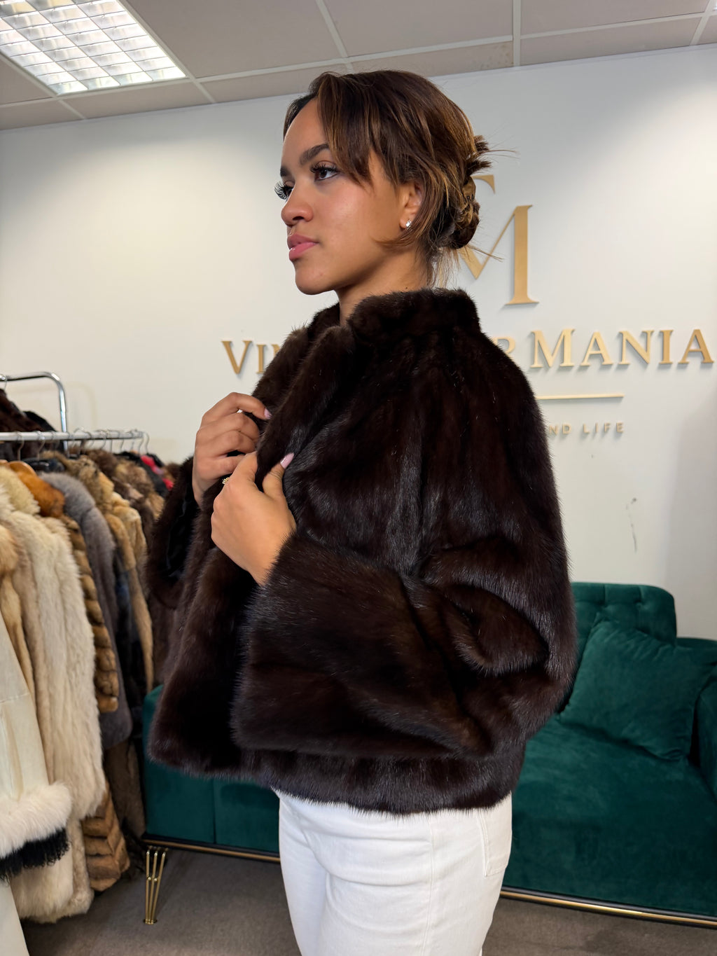Dark Brown SAGA Mink Fur Jacket, Medium, Short