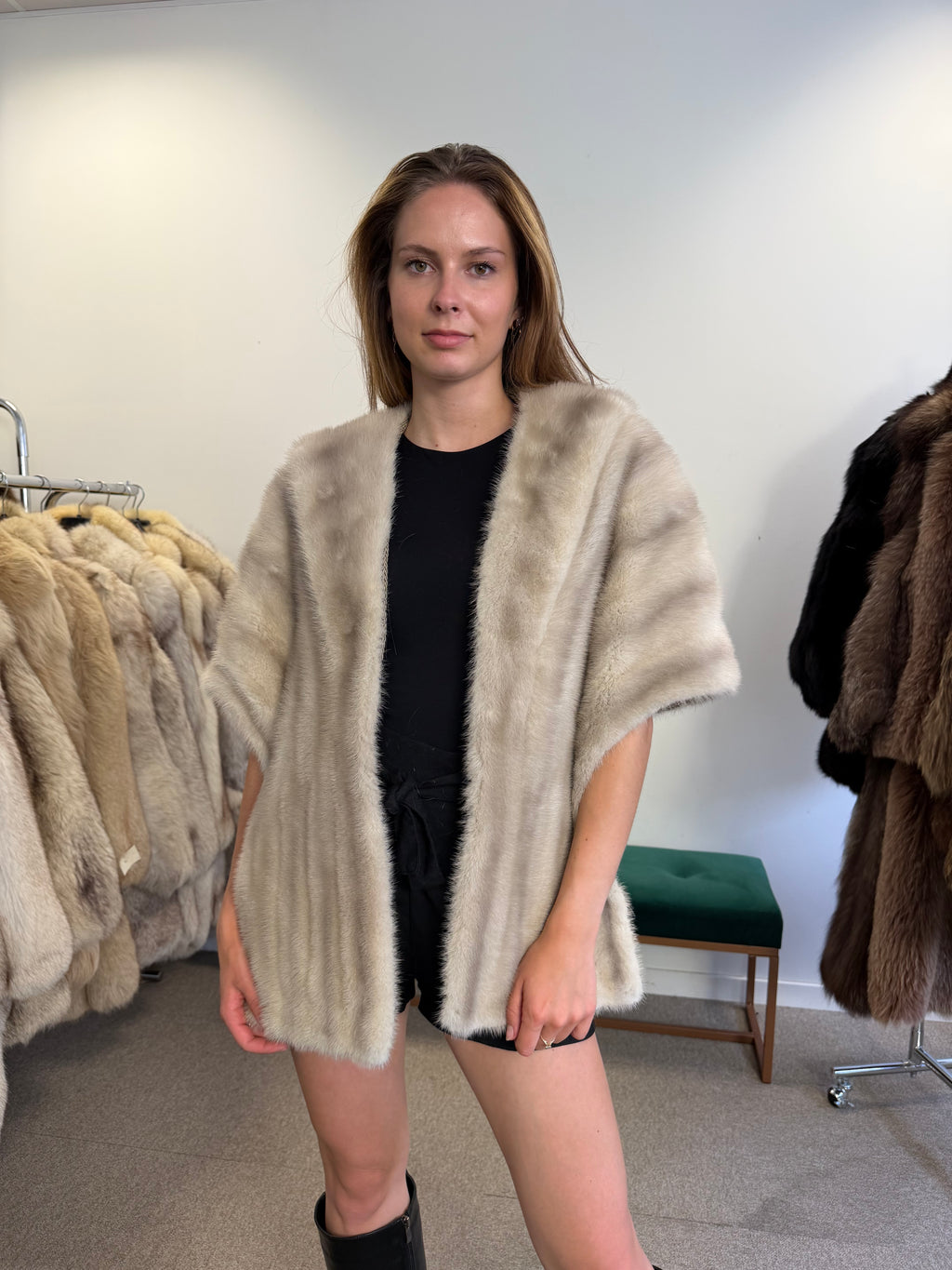 Mink Fur Stole, Grey, High Quality 150 cm