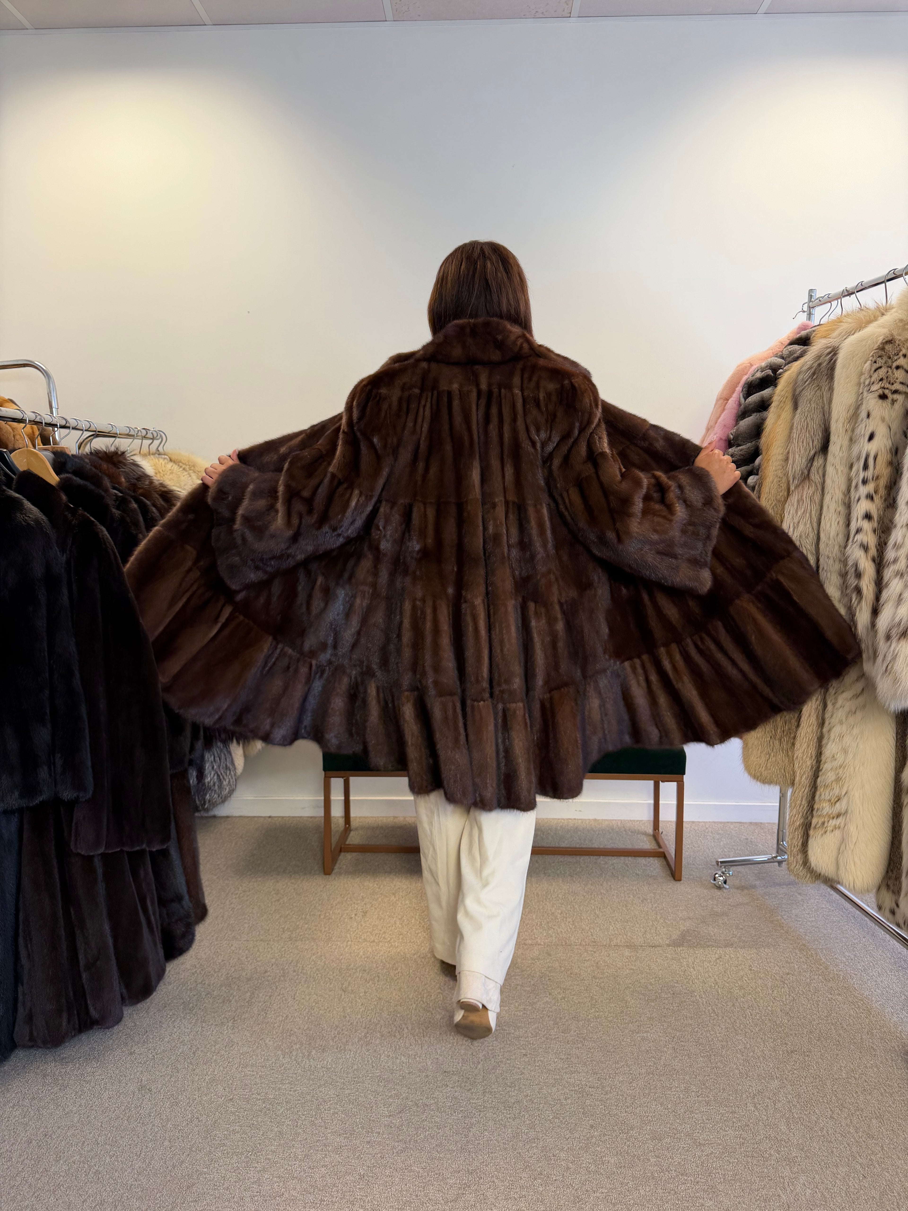 Mink Fur Coat, Brown Swinger, One Size
