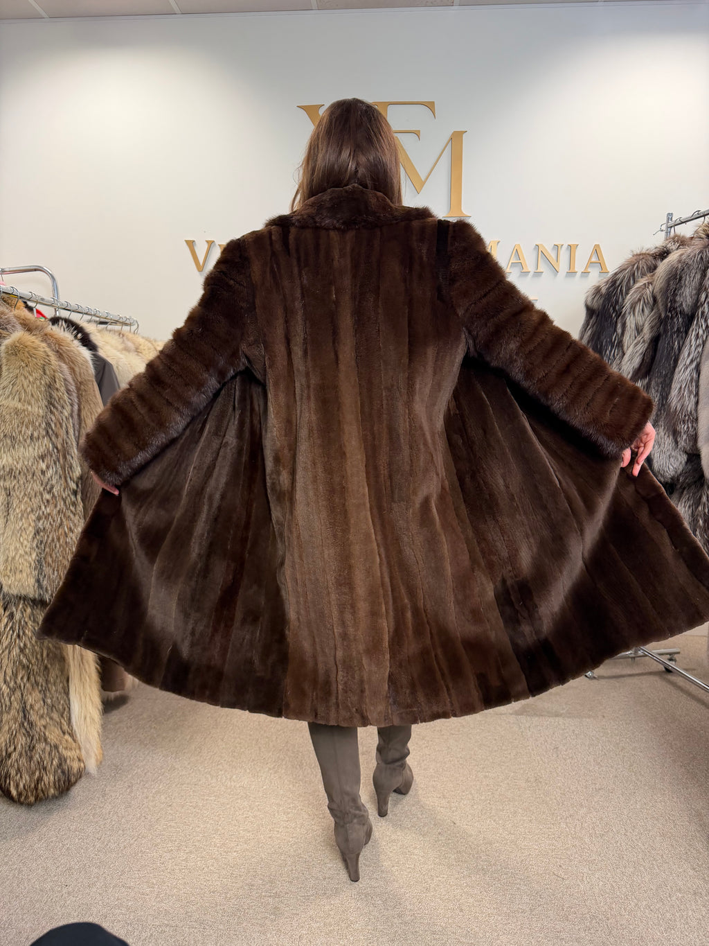 Brown Sheared Mink Fur Coat, Large, High Quality