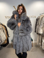 Blue Fox Fur Coat, Fluffy and Soft, Large