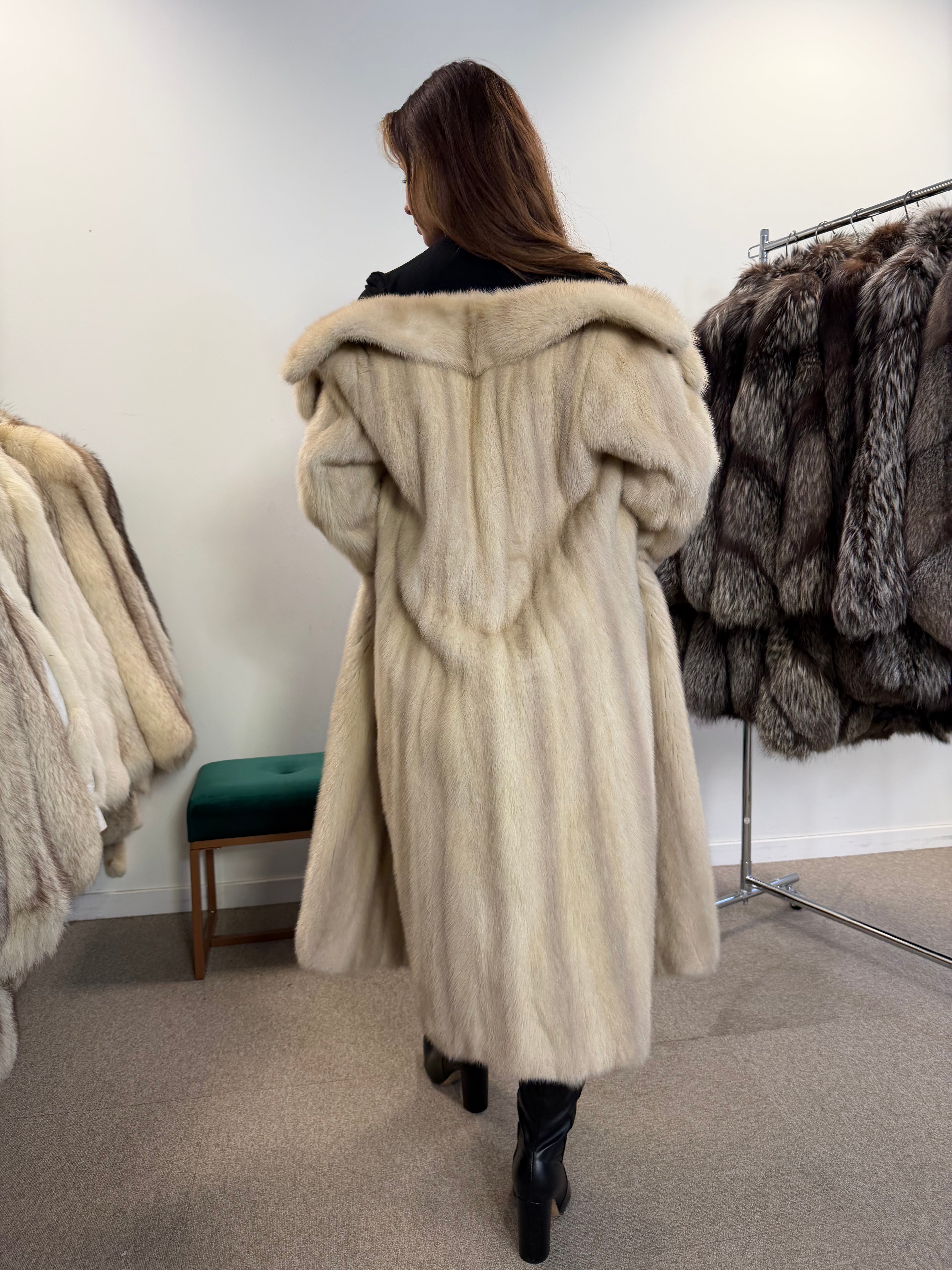 White Mink Real Fur Coat, Size M, Rare Find