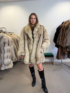 Fox Fur Coat, White, Size M