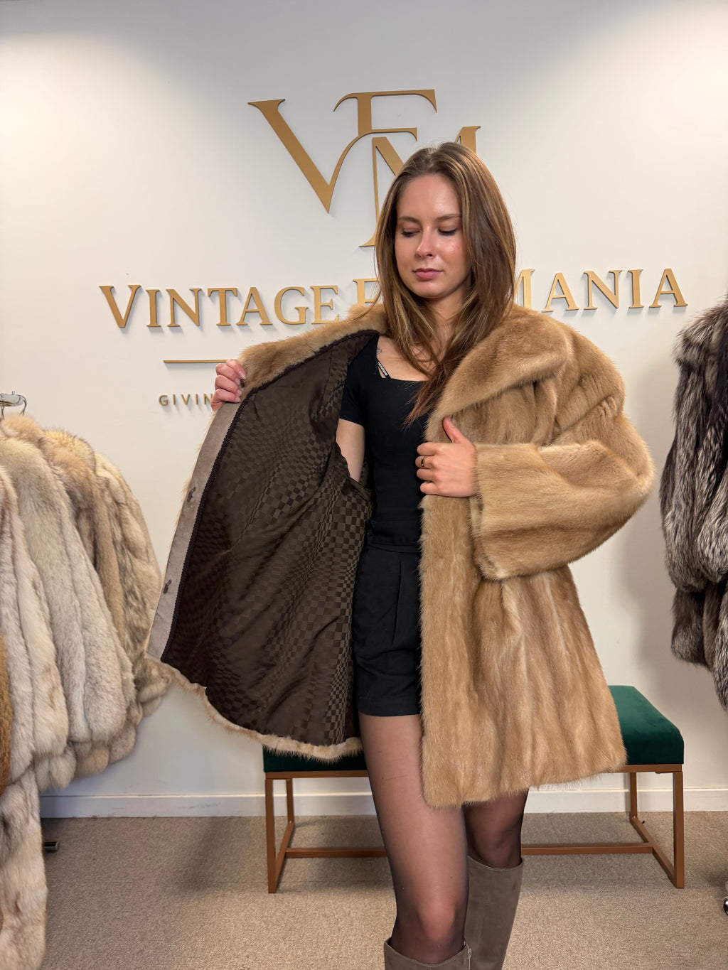 Pastel Mink Fur Jacket, Light Beige, 3XL