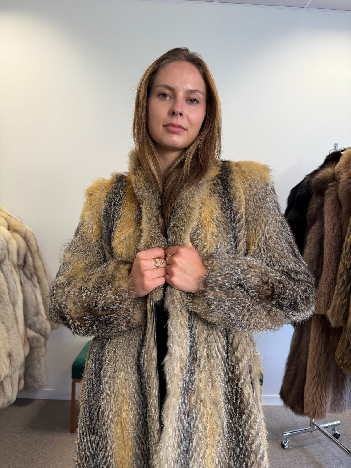 Grey Fox Fur Coat, Medium, Outlet
