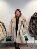 White Blue Fox Fur Coat, Size M
