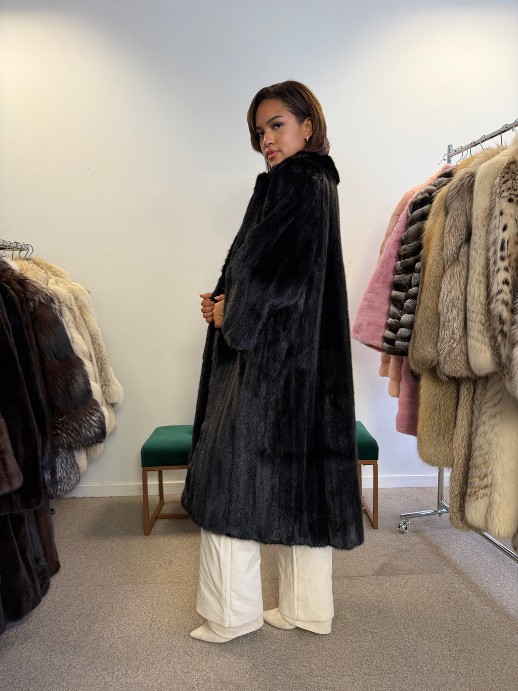 Black Mink Fur Coat, Size M, rare find