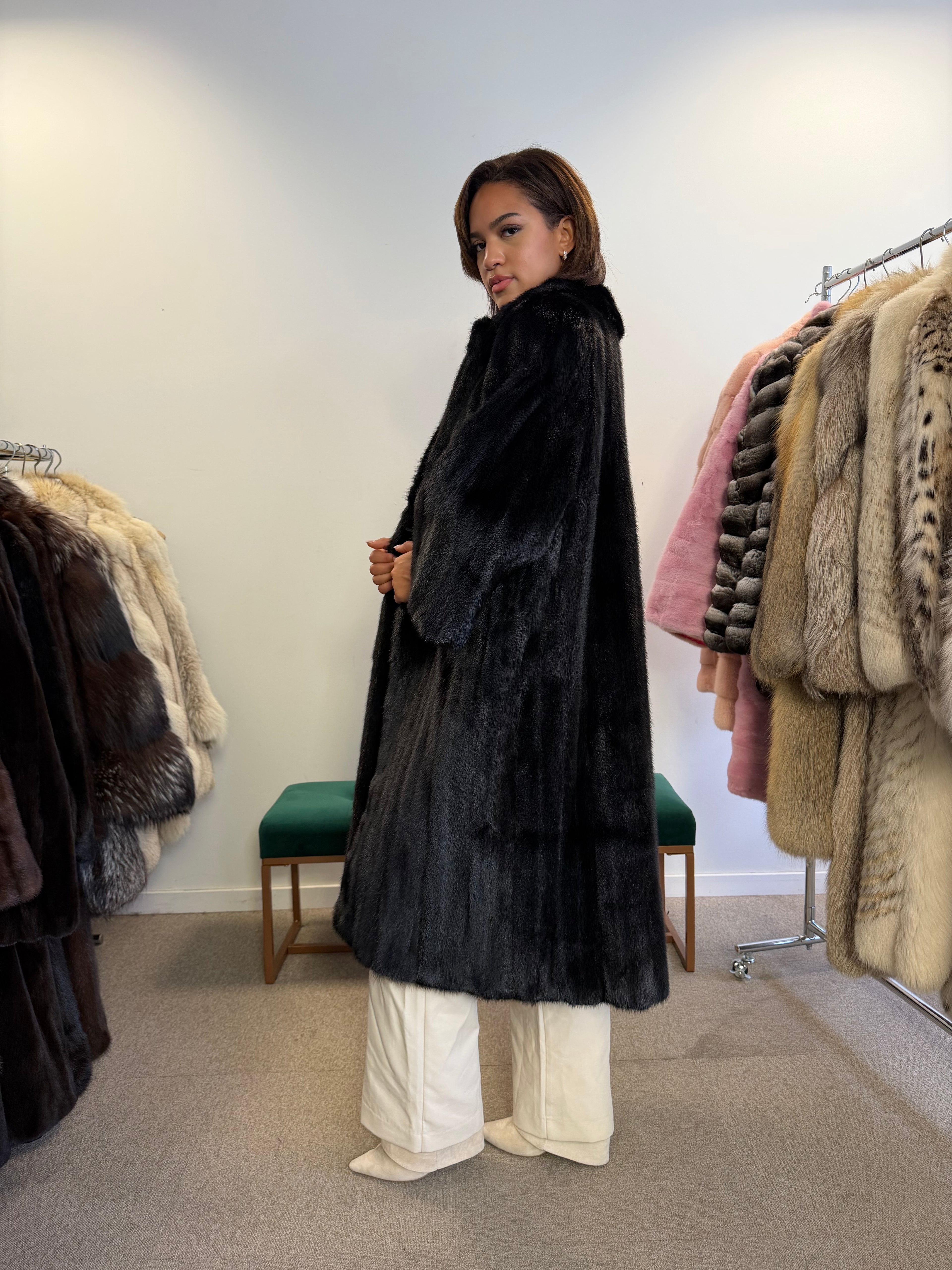 Black Mink Fur Coat, Size M, rare find