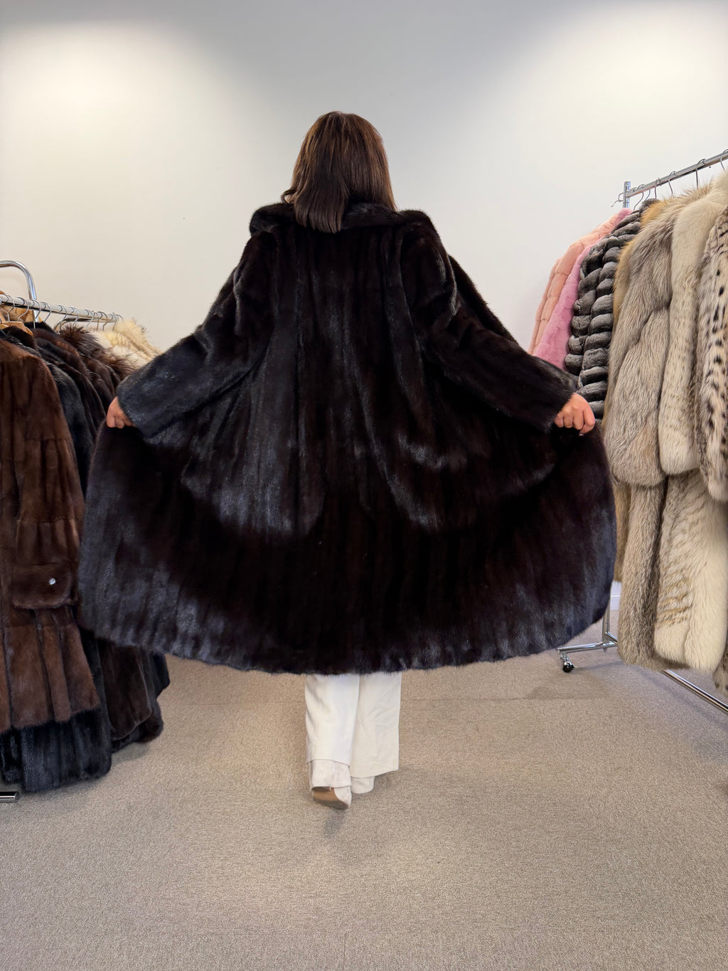 Mink Fur Coat, Dark Brown, Medium Long