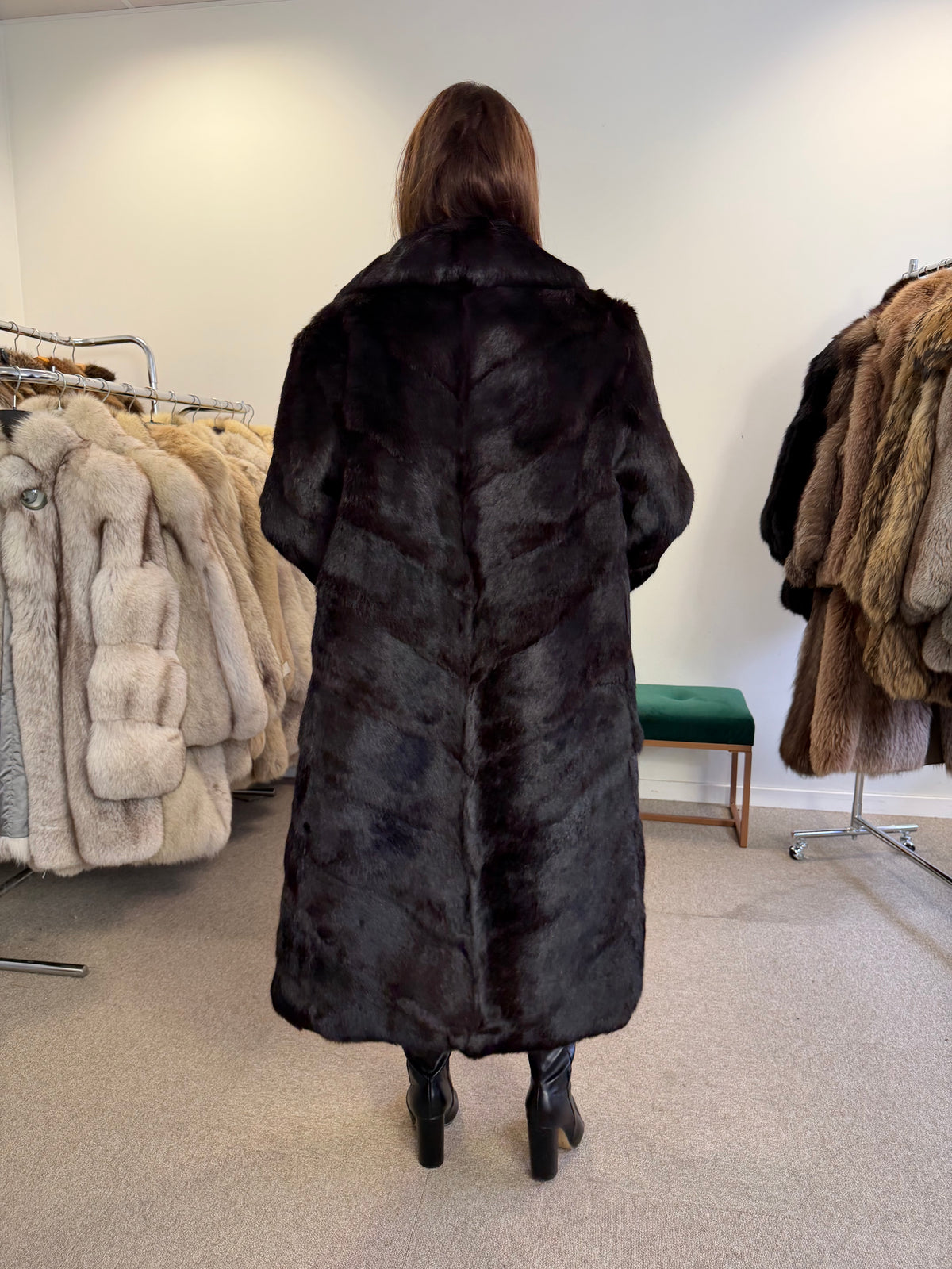 Black Rabbit Fur Coat, Large, Full Length, Soft