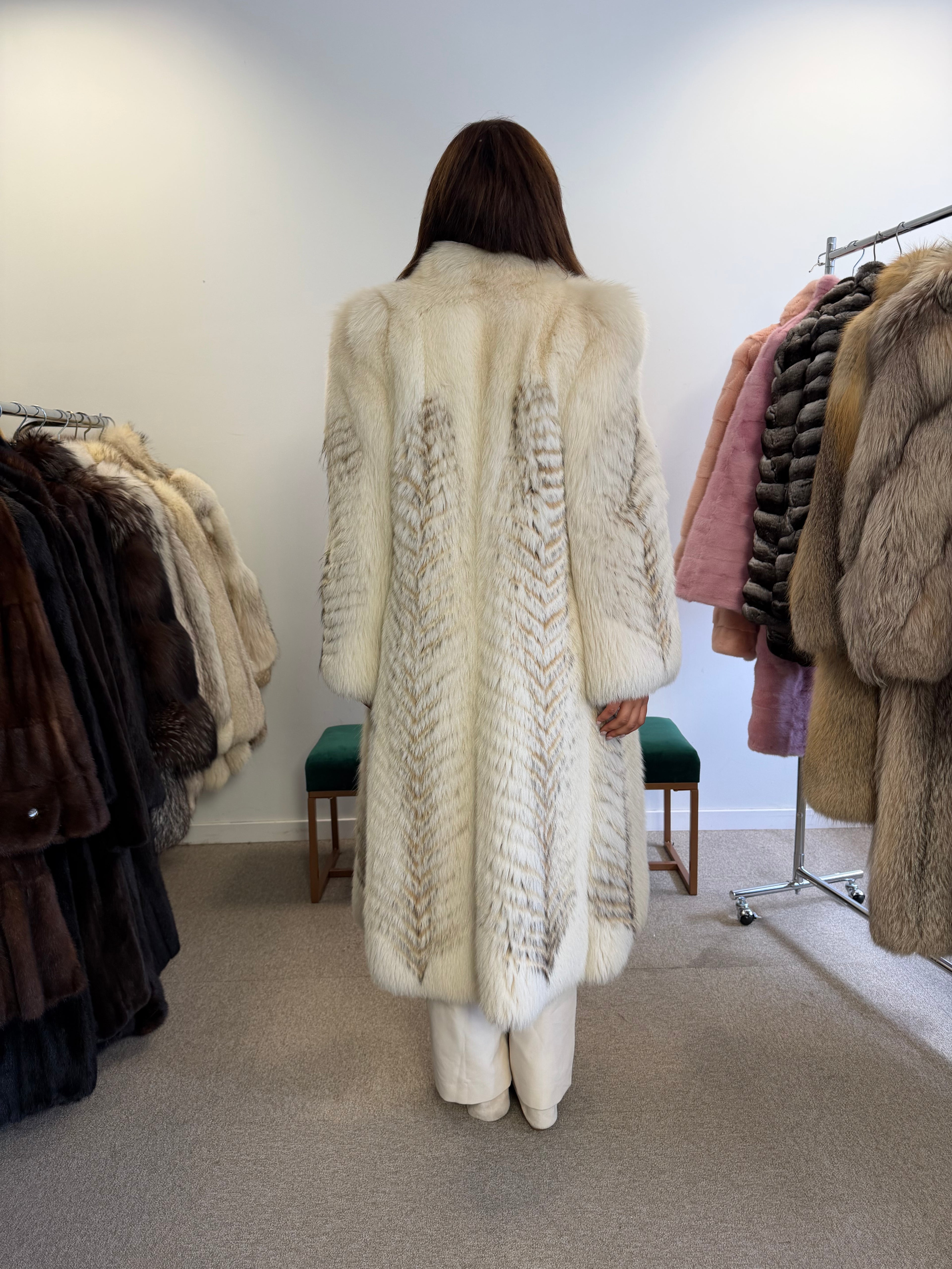 Fox Fur Coat, White with Finn Raccoon, Size M