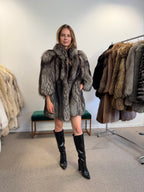 Silver Fox Fur Coat, Short Sleeves, Size XL