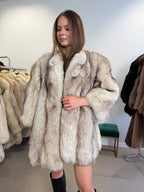 Blue Fox Fur Coat, Short Sleeves, Size XL