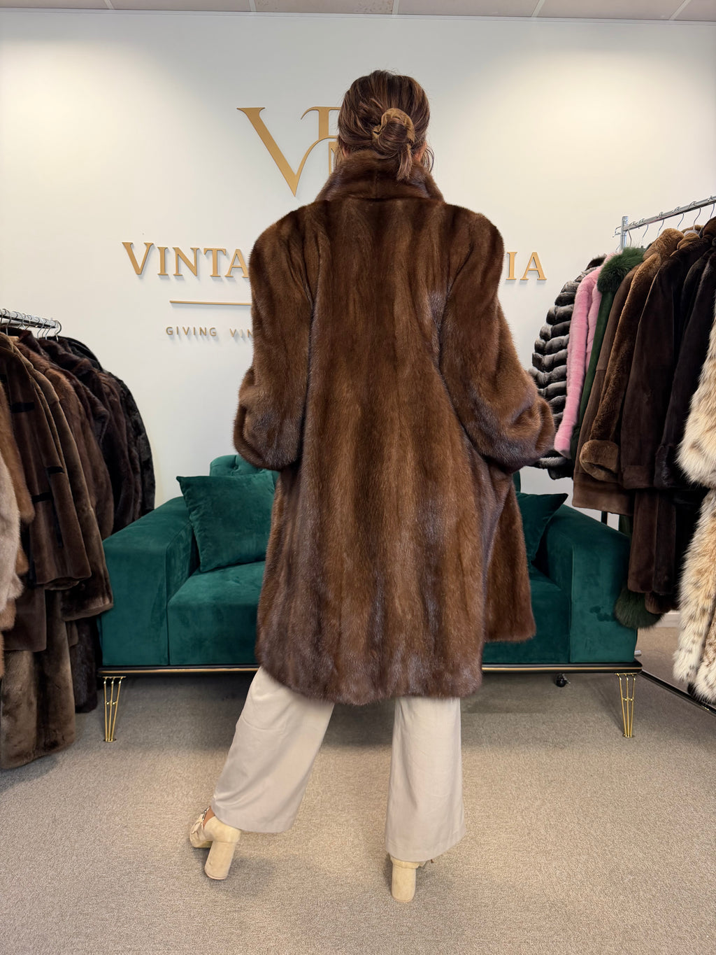 Brown Thick Mink Fur Coat, XL, Flexible