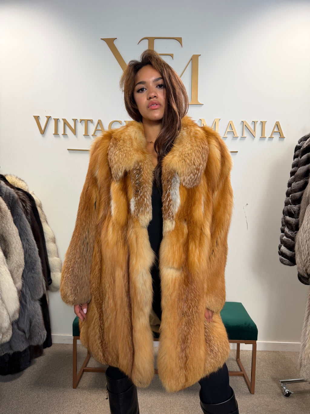 Scandinavian Red Fox Fur Coat, Fluffy Luxury, XL