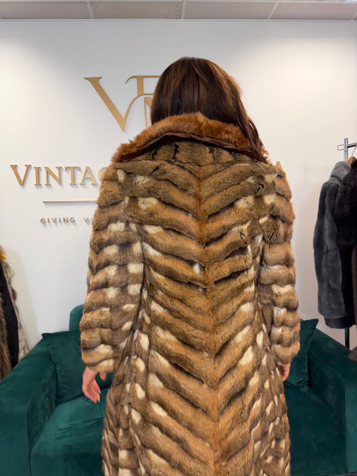 Hamster Fur Coat with Red Fox Collar, Medium, Rare Luxury
