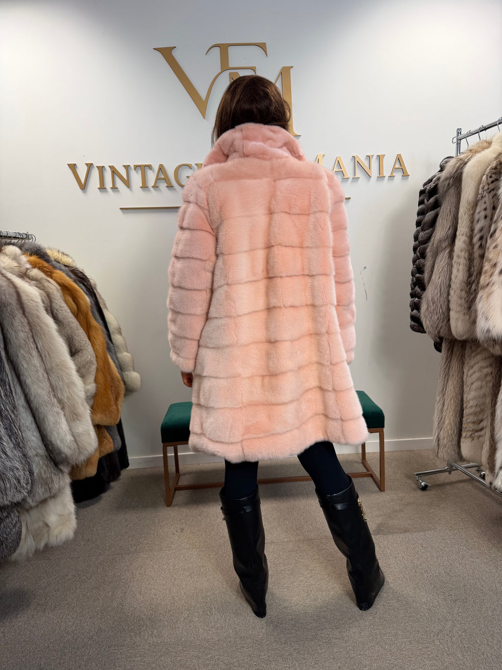 Pink Mink Fur Coat, Medium, New