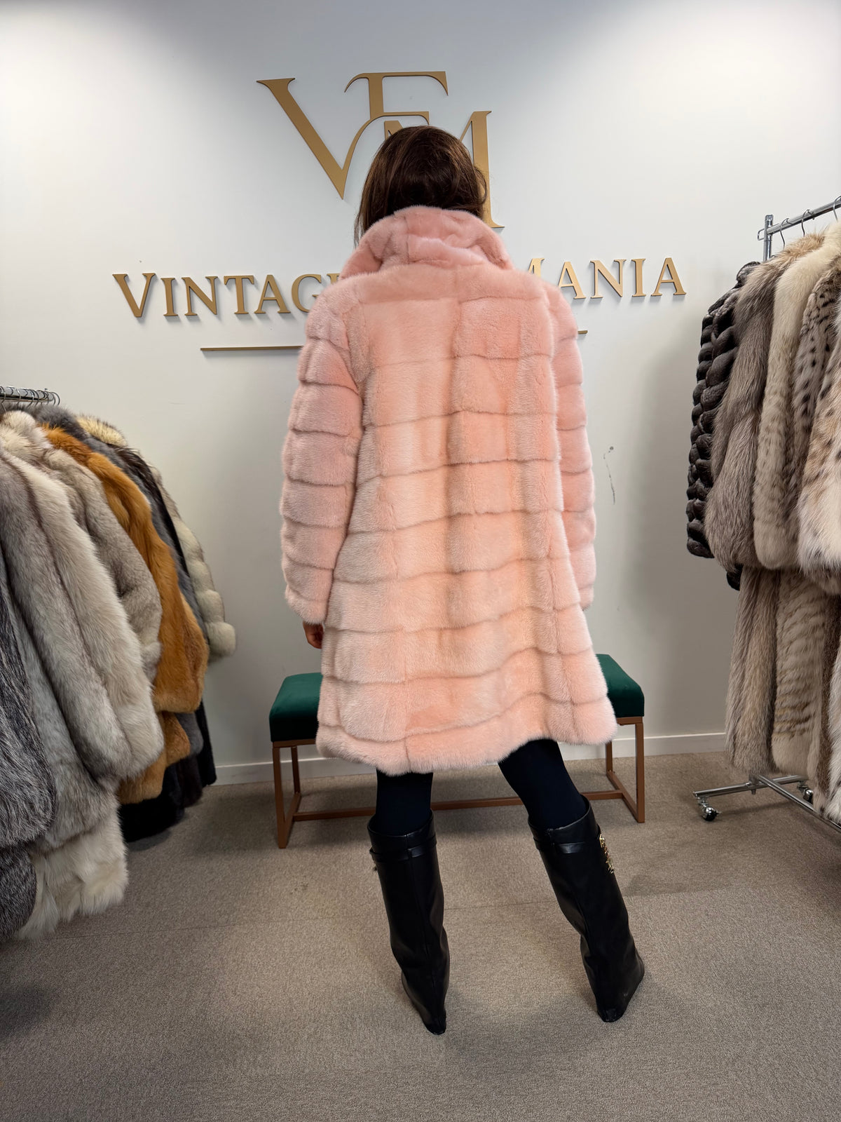 Pink Mink Fur Coat, Medium, New