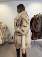 Blue Fox Fur Coat, White, Size L