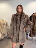 Silver Fox Fur Coat, Hip Length, Size L