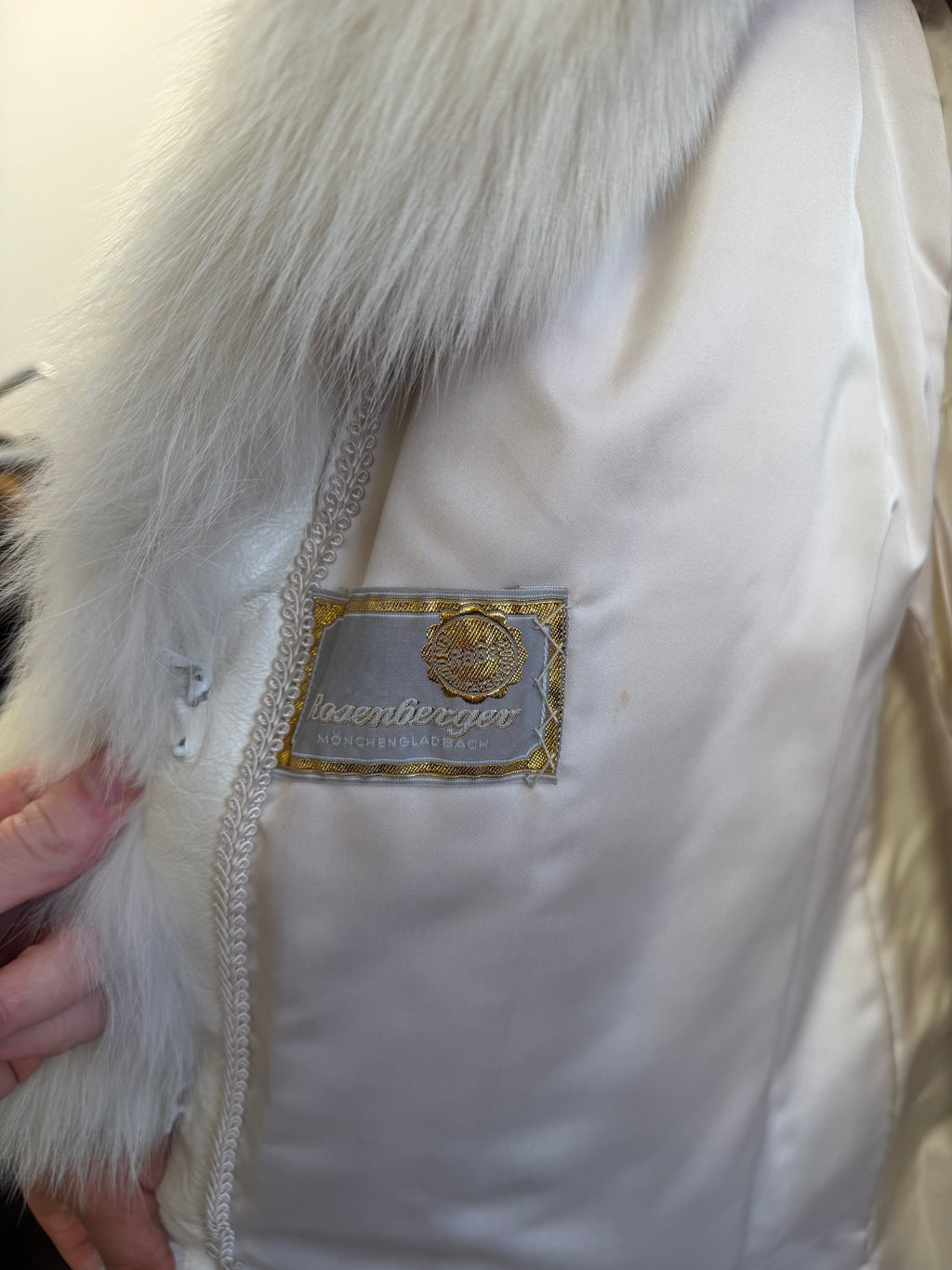 Fox Fur Coat, White with Finn Raccoon, Size M