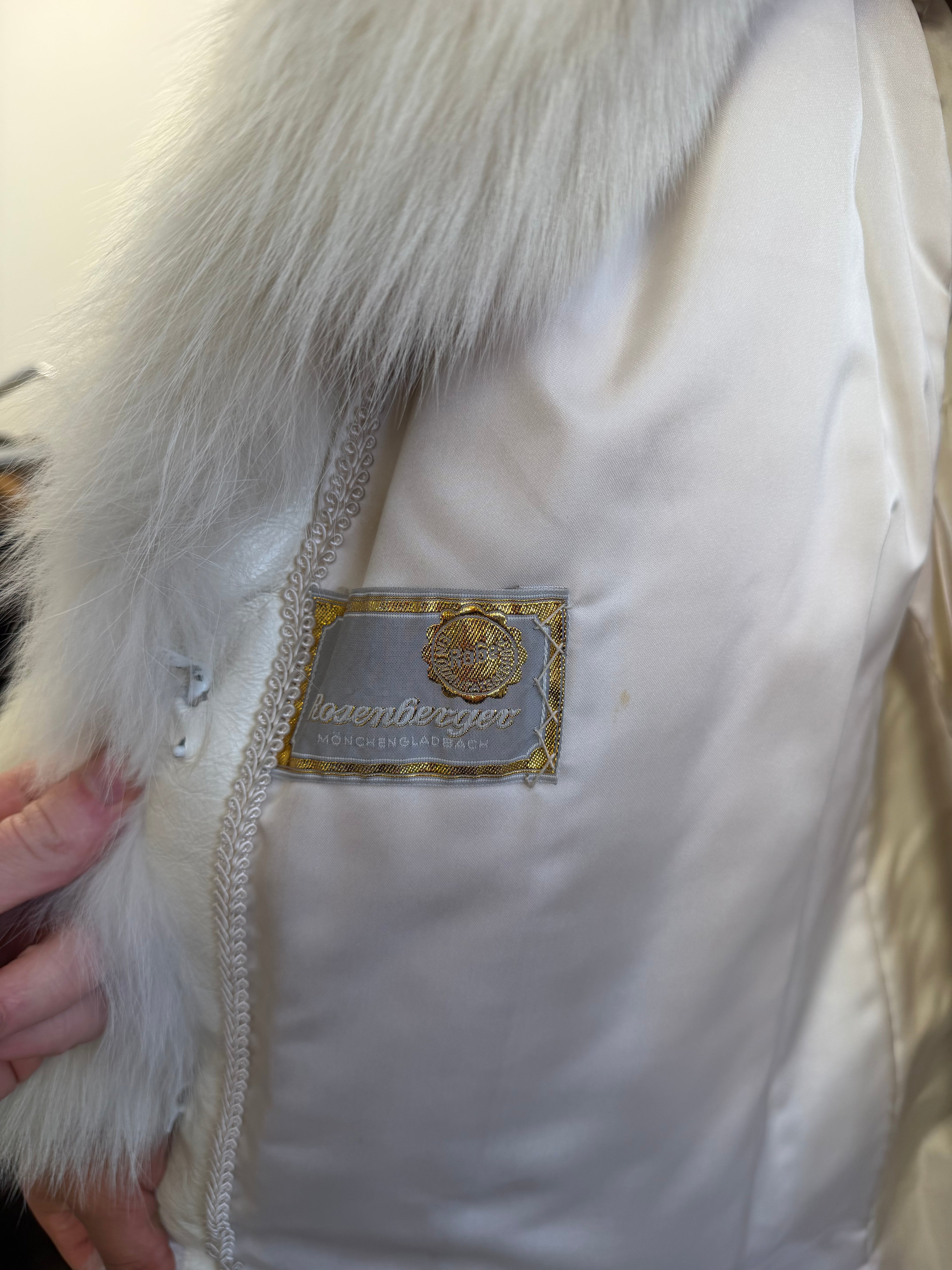 Fox Fur Coat, White with Finn Raccoon, Size M