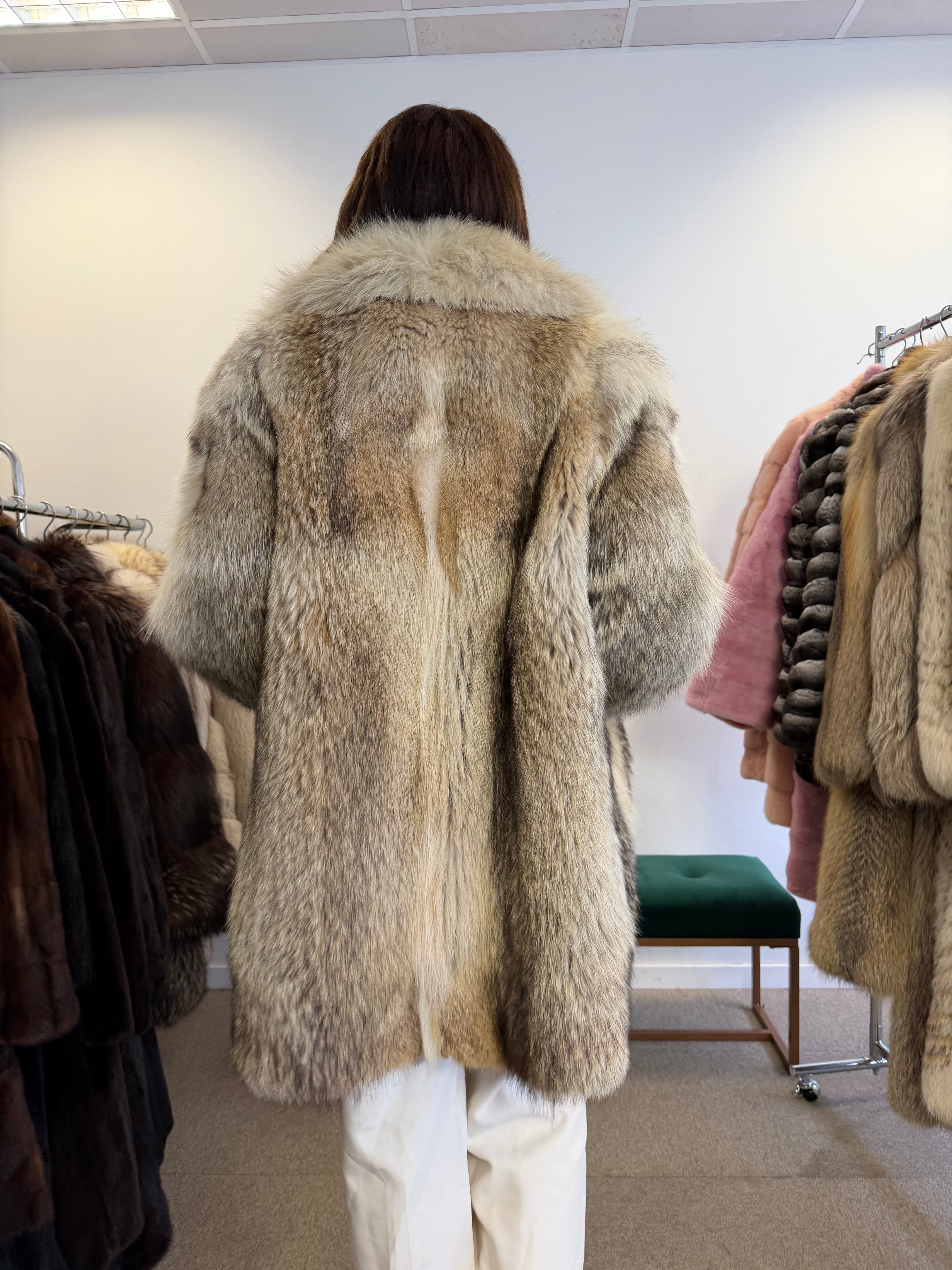 Coyote Fur Coat, Hip Length, Size XL