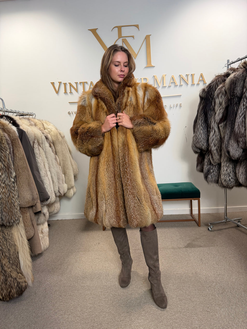 Red Fox Fur Coat, Large, Fluffy