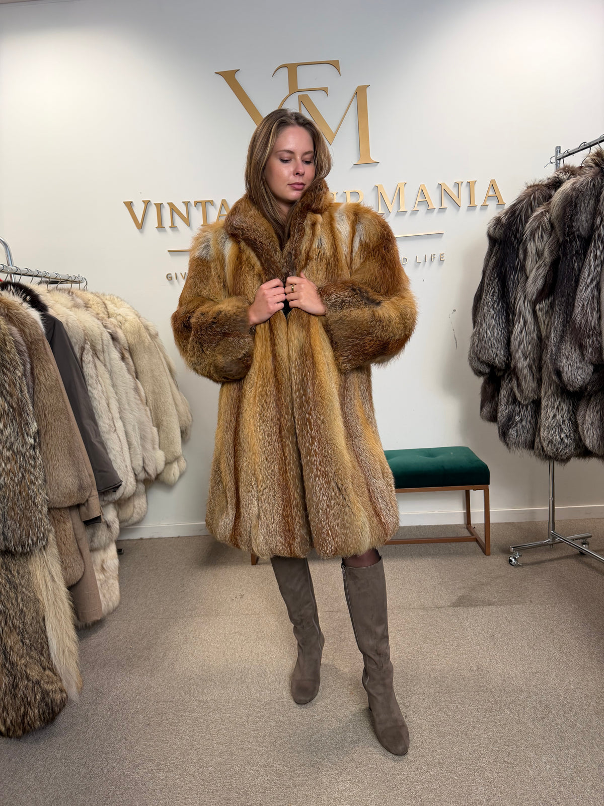 Red Fox Fur Coat, Large, Fluffy