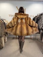 Red Fox Fur Coat, Large, Hooded