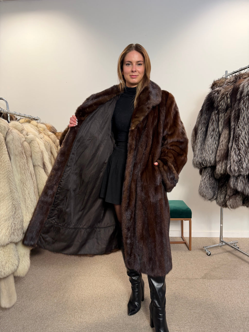 Mink Fur Coat, Brown, Thick Fur, Oversized 5XL