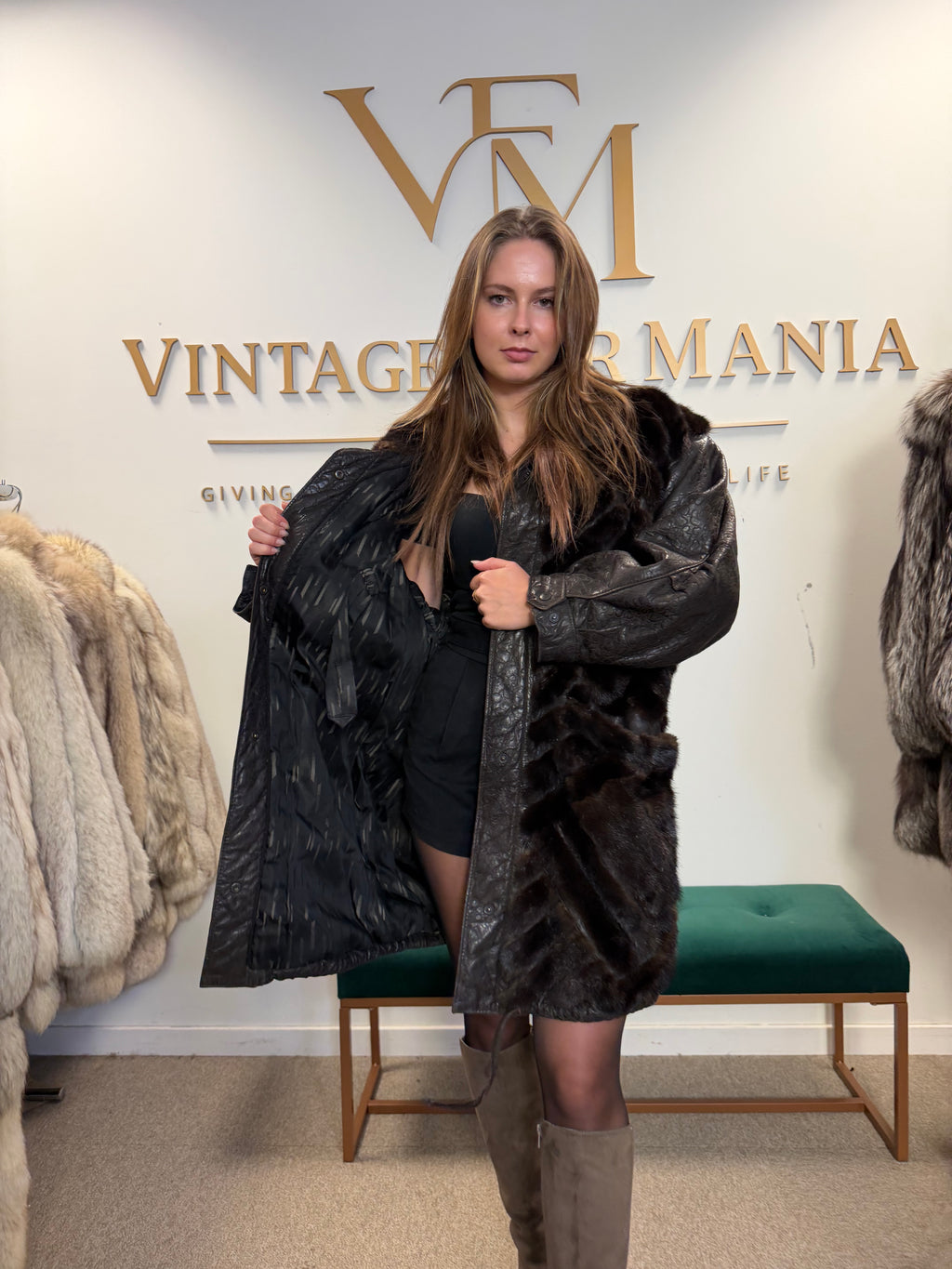 Dark Brown Mink Fur Jacket, Medium, Leather