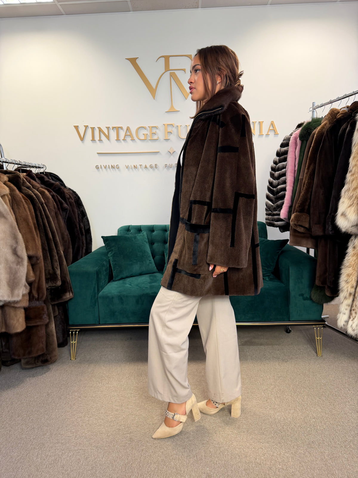 Sheared Mink Fur Coat, Large, Designer with Zipper, New